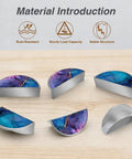 2 Pack Fluid Art Cabinet Pulls with dope blue purple gold marble pattern, 3 inch center hole, brushed nickel semicircle design.
