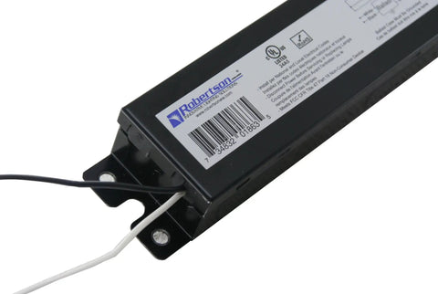 1 Or 2 Lamp T12 Fluorescent Electronic Ballast With Universal 120 277 Volt Range Instant Start And Parallel Operation For 8 Foot F96T12 Lamps 96W Compatible In Commercial And Industrial Lighting Systems close up showing wires and label