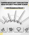 210 Pcs No 8 Stainless Steel Button Head Torx Sheet Metal Screws Security Anti Theft Tamper Proof Assortment Kit With T20 Driver Bit