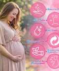 Pregnant woman smiling beside icons highlighting features of Next Level Gender Reveal Fire Extinguisher Smoker Bomb Two Pack.