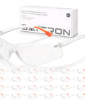 24 Pack Clear Safety Glasses With UV Protection And ANSI Z87.1 Rating For Men And Women, displayed with box
