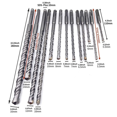 Front view of 17-piece JFOGO SDS-Plus rotary hammer drill bit and chisel set for concrete and masonry