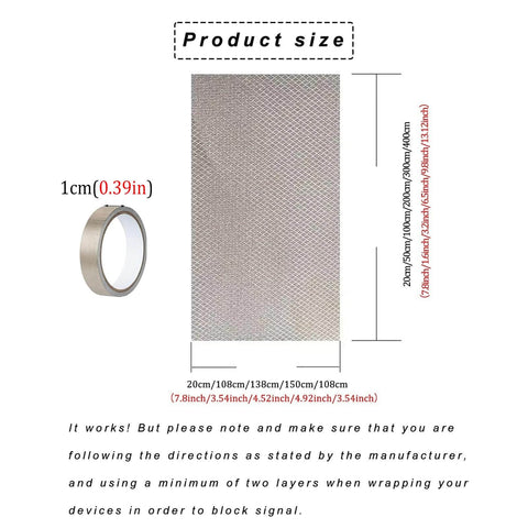 Size chart and roll of Faraday Shielding Fabric For RFID And WiFi Blocker, Copper Nickel EMF Shielding Material, conductive textile