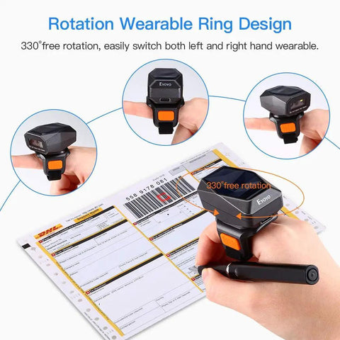 Hands Free Wearable Ring Barcode Scanner With 3 In 1 USB Wired 2 4G Wireless And Bluetooth Capable 2D QR Data Matrix Reader, adjustable view