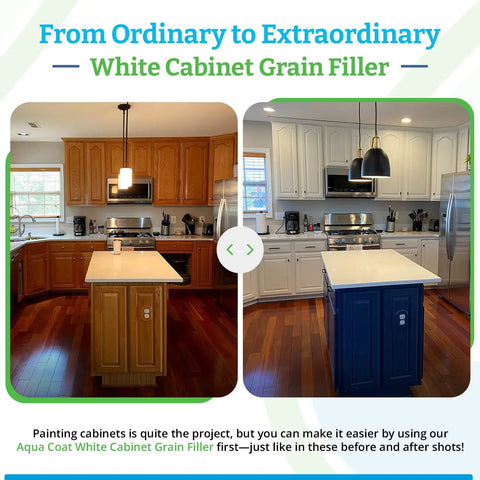 Fast Drying White Wood Grain Filler Gel For Cabinets, Sandable Pore Sealer For Oak Ash And Maple, Low Odor, before and after kitchen cabinets.