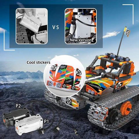 3-In-1 STEM RC Building Kit With Tracked Car, Robot, And Tank, 2.4GHz Rechargeable Remote, Kid-Approved Engineering Toy Set For Ages 8 To 14, 392 Pieces Of Hands-On Science Fun, orange tracked tank