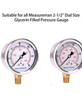 Front view of 2.5-inch glycerin-filled pressure gauges, suitable for gray silicone oil seal plug set, leakproof for liquid-filled gauges.