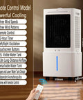 Beat The Heat With This Straight Up Windowless Portable Air Cooler And Evaporative Swamp Cooling System with remote control and visible water tank.