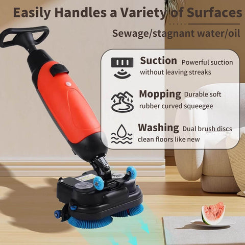 Heavy Duty 17 Inch Floor Polisher Carpet Cleaning Machine With 240 RPM 3 Gallon Tank Dual Brush Heads 13000 Sqft Per Hour Coverage Industrial Floor Cleaner Red on wooden floor