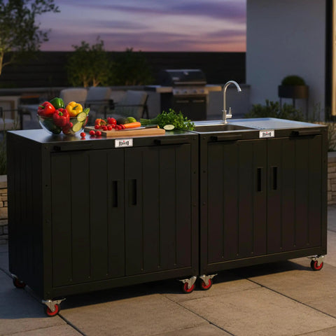 Patio-Ready Outdoor Grill Cart With Storage Cabinet And Stainless Steel Top, 35-Inch Grill Station With Door in patio