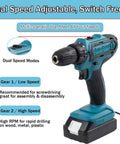 Top Notch Brushless Cordless Drill Set showing dual speed modes, ideal for various drilling tasks in home projects.