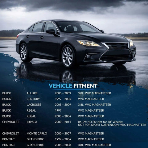 Power Steering Rack And Pinion Assembly Replacement Drop In For Chevy Impala Monte Carlo Pontiac Grand Prix Buick, fitment chart visible.
