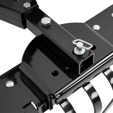 Close-up of 50 Inch Landscape Rake For Category Zero Tractors With Three Point Hitch And Five Position Angle Adjustment, Steel Powder Coated Black