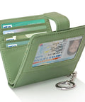 Spearmint slim womens bifold wallet with 9 card slots, RFID blocking, ID window, compact for everyday carry, purse or pocket fit