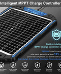 Close-up of the 20W 12V Solar Battery Trickle Charger And Maintainer With Built In MPPT Controller Waterproof Solar Panel Kit.