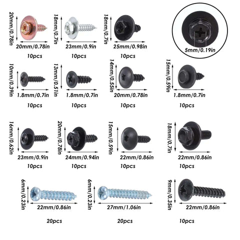 Assorted 160Pcs Car Screw and Retainer Clip Kit with 14 sizes displayed on a white background
