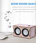 DIY Bluetooth Speaker Box Kit With Laser Cut Wood Case Build Your Own Portable Sound System No Soldering Required displayed on desk.