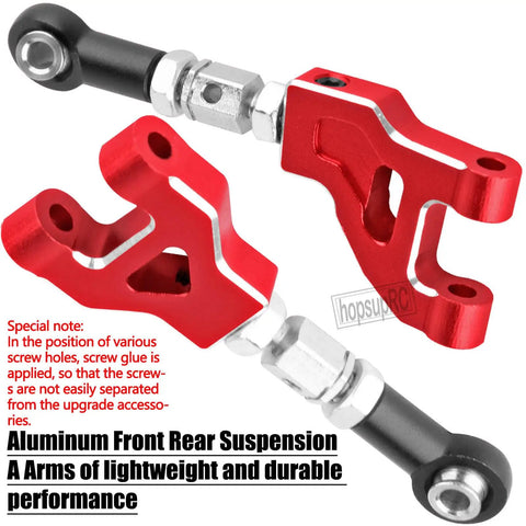 Beefy Aluminum Front And Rear Suspension A Arms Set For One Sixteenth Mojave Grom 223S DSC 4X4 RTR And One Sixteenth Mojave Grom 4X4 RTR Red Upgrade Kit, Precision CNC Machined 6061 T6 Aluminum For Rugged Durability, close-up view