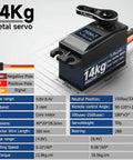 Beefy High Torque RC Digital Servo 16.5 Kg Cm Low Profile Metal Gear for One Tenth and One Twelfth RC Drift Cars, specs shown