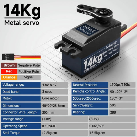 Beefy High Torque RC Digital Servo 16.5 Kg Cm Low Profile Metal Gear for One Tenth and One Twelfth RC Drift Cars, specs shown