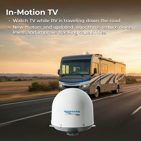 In Motion RV Satellite Antenna With Auto Multi Satellite Tracking For Road Trips Roof Mount Dome High Performance Mobile TV Antenna White