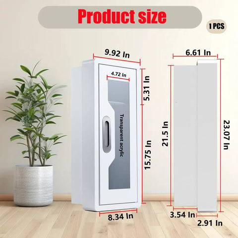 Heavy Duty Durable Metal Fire Extinguisher Cabinet With Magnetic Door And Acrylic Window Holds 2 5 10 Lb Extinguishers Plus First Aid Kit Semi Recessed Or Wall Mount For Indoor And Outdoor White with product size dimensions