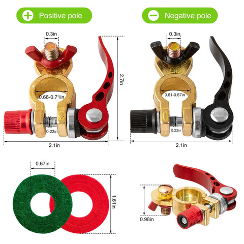 Battery Terminal Connectors 2 Pack Quick Disconnect Terminals With Anti Corrosion Pad Positive And Negative Top Post Ends