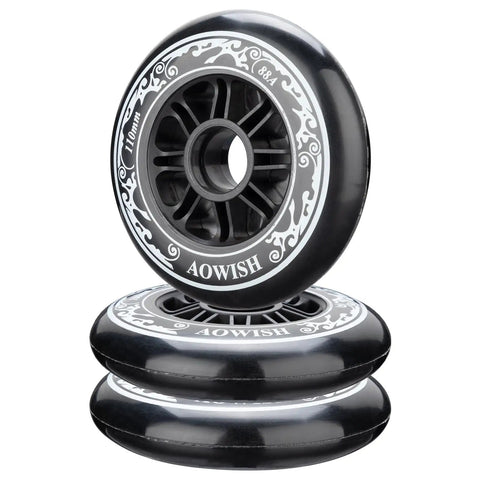 110mm Inline Skate Wheels 88A Outdoor Replacement Wheels Set of 3 for Roller Blades Black Long Lasting Traction No Bearings