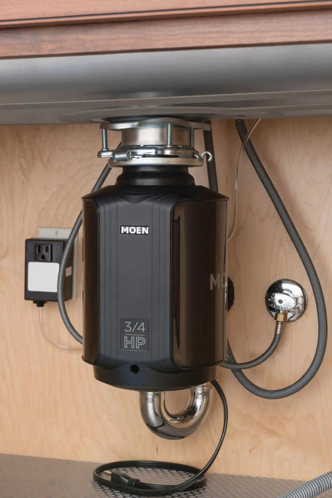 Host Series 3/4 HP Continuous Feed Garbage Disposal With Quiet Operation And Sound Reduction installed under kitchen sink