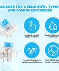 Blue 3 Pin Mechanical Keyboard Switches Pack 50 Pcs Pre Lubricated Dustproof Tactile Clicker Switches For Most Gaming Keyboards With Clear Housing And LED Backlight For Crisp Actuation And Smooth Upgrades, clear switch close-up