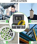Built Tough No Sweat Wifi Inspection Camera With 7 Inch Lcd Screen displayed with applications for car, HVAC, sewer, and pipeline inspections.