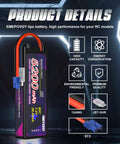 Close-up of Two Pack 7.4V 5200mAh 80C LiPo Battery with EC3 and JST-XHR connectors for RC vehicles.