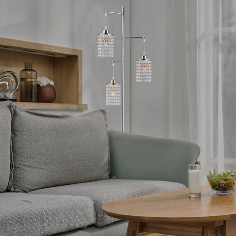Three-Light Contemporary Crystal Floor Lamp With K9 Crystal Lampshade Chrome Finish For Living Room Bedroom Or Office
