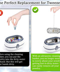 Two Pack Heavy Duty Stainless Steel Ultrasonic Cleaner Baskets For Hassle Free Jewelry Cleaning And Small Parts Washing demonstrated with cleaning process.