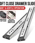 Stainless Steel Drawer Slides With Soft Close And Full Extension Ball Bearing Glides For Cabinets And Drawers, showing damping device and ball bearings.