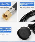 Close-up of Two Pack UPC Certified Salon Shampoo Bowl Sprayer Hose Kit with brass fittings and black rubber hose.