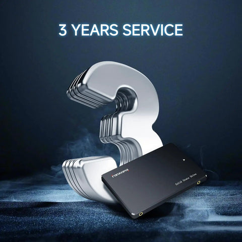 128GB SATA III 2.5 Inch SSD Drive With 500 MB Per Second Read Speed For Laptops And Desktops Upgrade Your System Faster Boot Times And Quicker File Transfers No Moving Parts Low Power Durable Black Housing with '3 Years Service' text.