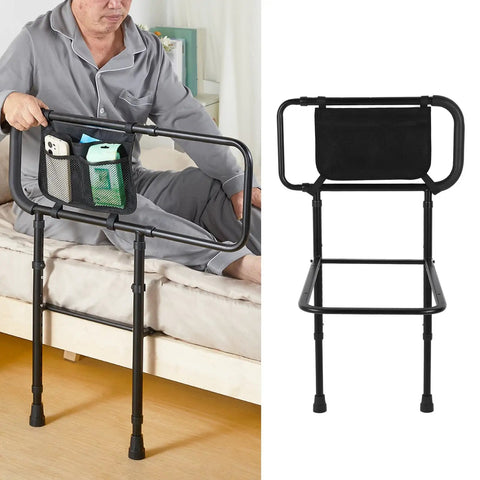 Sturdy Height Adjustable Bed Rail With Handy Storage Pockets For Elderly Safety, Supports Up To 400 Lbs, Easy Install
