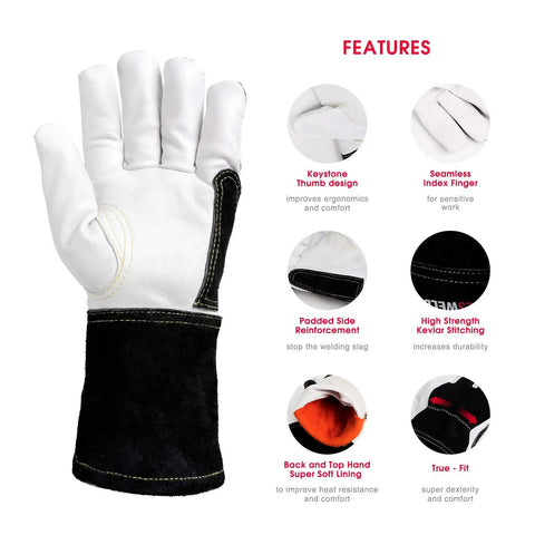 Goatskin TIG Welding Gloves With High Dexterity Premium Top Grain Leather Heat Resistant And Durable Kevlar Reinforced Stitching