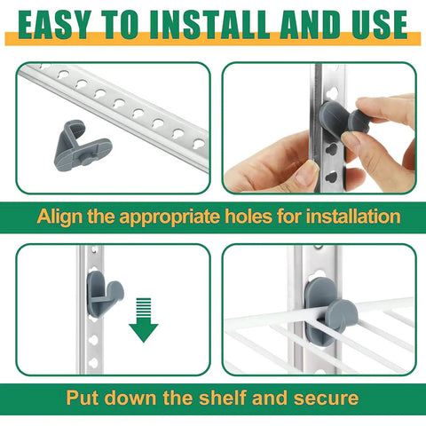 20 Pcs Industrial Freezer Shelf Clips being installed on metal rack for Commercial Refrigerators and Walk-In Freezers