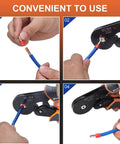 Self Adjusting Wire Ferrule Crimping Tool With Square Jaw For AWG 28-5, Pro Grade Ratchet Pliers in use with cable.