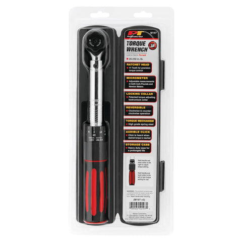 Three Eighths Inch Drive Torque Wrench With 250 Inch Pounds Capacity, Dual Scale Inch Pounds And Newton Meters, Audible Click