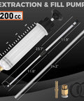 200cc Fluid Extractor Syringe Oil Pump With 23 Inch Flexible Hose And 12 Inch Fine And Coarse Hoses For Cars, Bikes, Boats And Heavy Equipment Maintenance 9 Piece Kit components