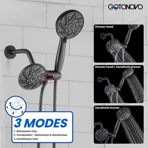 High Pressure Tub And Shower Faucet Set With 6 Modes ABS Handheld Spray Includes Valve Body And Trim Kit, oil rubbed bronze, 3 modes