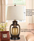 Set Of 2 Rustic Farmhouse Table Lamps With Built In USB Ports And Outlet For Living Room Or Bedroom with fabric shade