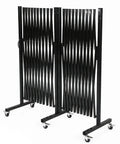 Beefy Pro Heavy Duty Expandable Steel Safety Gate With Smooth Glide Casters Mobile Scissor Safety Barrier for construction zone, black, expandable design.