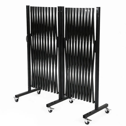Beefy Pro Heavy Duty Expandable Steel Safety Gate With Smooth Glide Casters Mobile Scissor Safety Barrier for construction zone, black, expandable design.