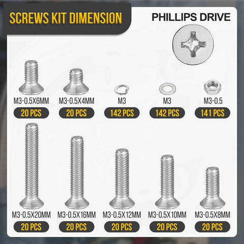 All In One M3 0.5 Flat Head Screws Nuts And Washers Kit 565pcs Stainless Steel Phillips Countersunk Machine Screws for electronics