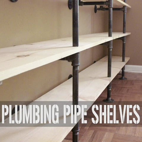 Plumbing pipe shelves with three quarters inch black side outlet elbow three way corner pipe fitting for industrial vintage style.