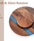 Solid Walnut Wood And Epoxy Resin Lazy Susan Turntable with smooth spinning mechanism and stable wooden base.